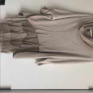 Cowl neck sweater dress with crape ruffle bottom